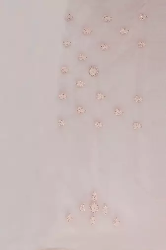 Peach Sequin Zari Moti Resham Stone Embroidered Net Saree With Blouse Piece