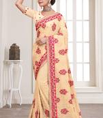Beige Sequence Resham Embroidered Georgette Saree With Blouse Piece