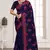 Navy Blue Sequence Resham Embroidered Georgette Saree With Blouse Piece