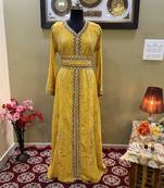 Dark-Gold Handcrafted Zari work Stitched Georgette Kaftan Party Wedding Dresses