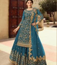 TEAL NET EMBROIDERED SEMI STITCH DRESS MATERIAL