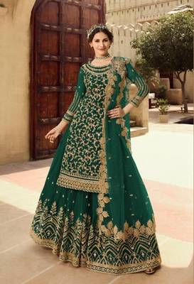 GREEN NET EMBROIDERED SEMI STITCH DRESS MATERIAL 1