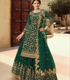 GREEN NET EMBROIDERED SEMI STITCH DRESS MATERIAL