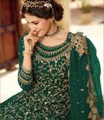 GREEN NET EMBROIDERED SEMI STITCH DRESS MATERIAL