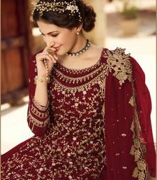 MAROON NET EMBROIDERED SEMI STITCH DRESS MATERIAL