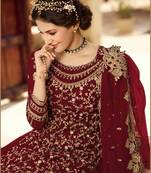MAROON NET EMBROIDERED SEMI STITCH DRESS MATERIAL