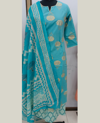 Blue printed cotton kurta-suits 6