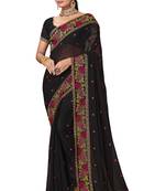 Black Resham Embroidery Georgette Saree