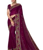 Wine Resham Embroidery Work Georgette Saree