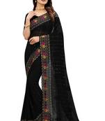Black Resham Sequins Embroidery Georgette Saree