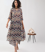 Keri perry women's grey zig-zag print printed reyon stitched co-ord set