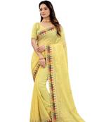 Yellow Resham Sequins Embroidery Georgette Saree