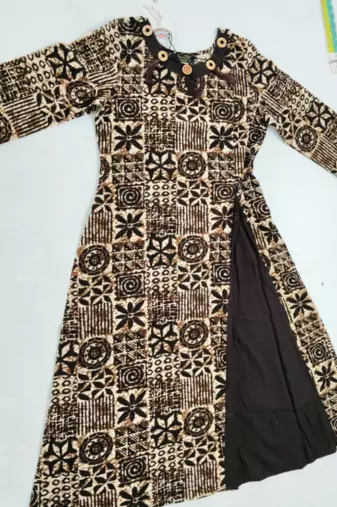 Coffee Cotton Printed  A-line Kurta pant