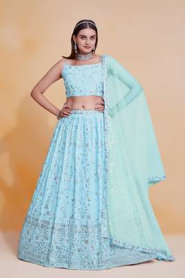 Beautiful Sky Blue Sequins Embroidery Work Lehenga Choli With Dupatta  1