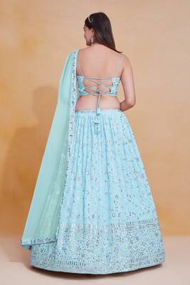 Beautiful Sky Blue Sequins Embroidery Work Lehenga Choli With Dupatta  3