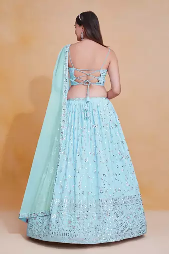 Beautiful Sky Blue Sequins Embroidery Work Lehenga Choli With Dupatta 