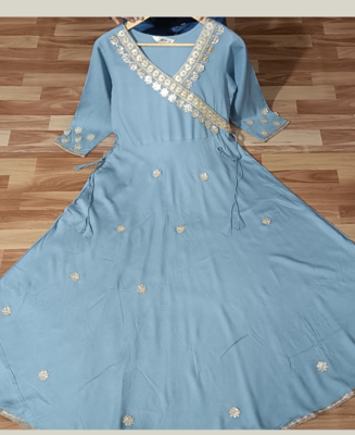ftDiva Women Emblished Angarakha Flared Kurta in Grey 6
