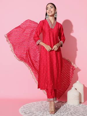 Gadhwal Fabric Sequence Embroidered Work Straight Cut Kurta, Pant and Dupatta Set 1