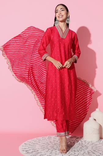 Gadhwal Fabric Sequence Embroidered Work Straight Cut Kurta, Pant and Dupatta Set