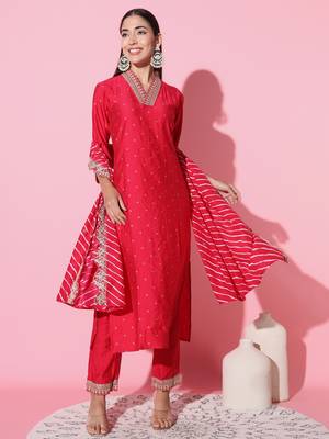 Gadhwal Fabric Sequence Embroidered Work Straight Cut Kurta, Pant and Dupatta Set 4