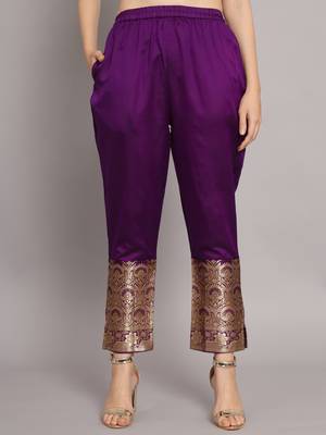 Purple Kurta and Trousers Pant Set with Heavy Zari Work in Silk Blend 4
