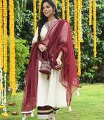 Women's Rayon Yoke Embroidered Kurta Palazzo Dupatta Set