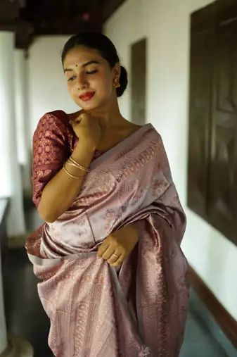 Lavender Woven Art Silk Saree With Blouse