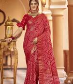 Red bandhani zari silk saree and contrast blouse
