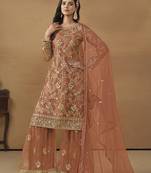 Light rust net embroidered salwar suit