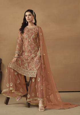 Light rust net embroidered salwar suit 3