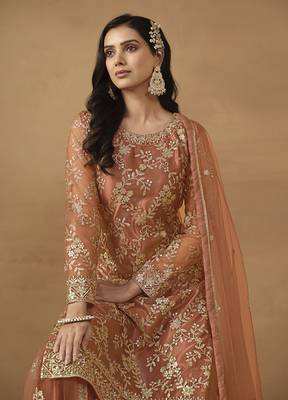 Light rust net embroidered salwar suit 4