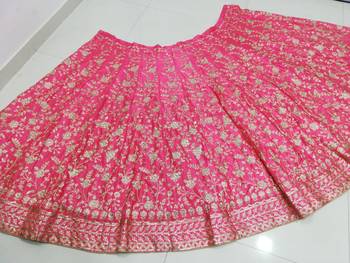 Meghalya Art Silk Thread Embroidered Hot Pink Bridal Lehenga Choli 7