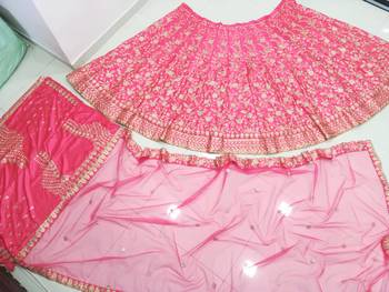 Meghalya Art Silk Thread Embroidered Hot Pink Bridal Lehenga Choli 11