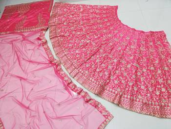 Meghalya Art Silk Thread Embroidered Hot Pink Bridal Lehenga Choli 12