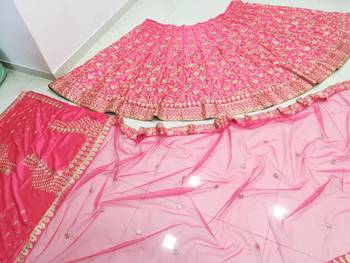 Meghalya Art Silk Thread Embroidered Hot Pink Bridal Lehenga Choli 13
