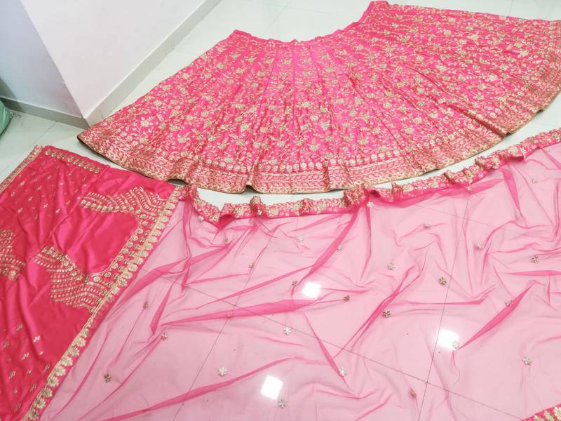 Meghalya Art Silk Thread Embroidered Hot Pink Bridal Lehenga Choli