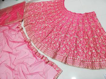 Meghalya Art Silk Thread Embroidered Hot Pink Bridal Lehenga Choli 14