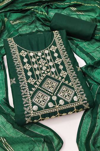 Women's green unstitched sequence work parampara silk dress material 