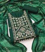 Women's green unstitched sequence work parampara silk dress material