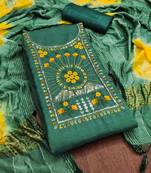 Women's green unstitched sequence work parampara silk dress material 