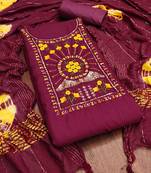 Women's magenta unstitched sequence work parampara silk dress material