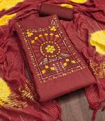 Women's maroon unstitched sequence work parampara silk dress material