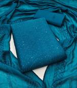 Women's blue unstitched sequence work chanderi cotton dress material 