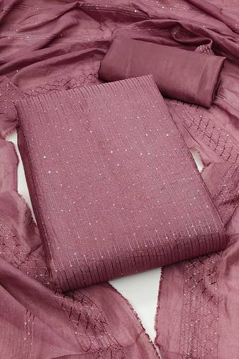Women's light purple unstitched sequence work chanderi cotton dress material 