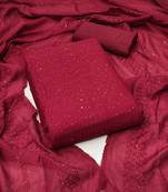 Women's maroon unstitched sequence work chanderi cotton dress material 