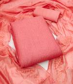 Women's peach unstitched sequence work chanderi cotton dress material 
