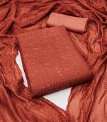 Women's rust unstitched sequence work chanderi cotton dress material 