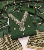 Women's green embroidery chanderi cotton dress material