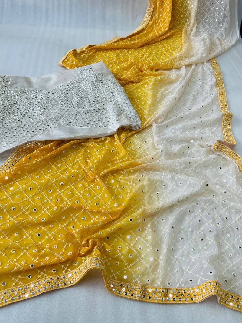 Lemon yellow Fabric Saree Teeya Creation 4197228
