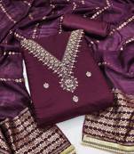Women's purple embroidery chanderi cotton dress material